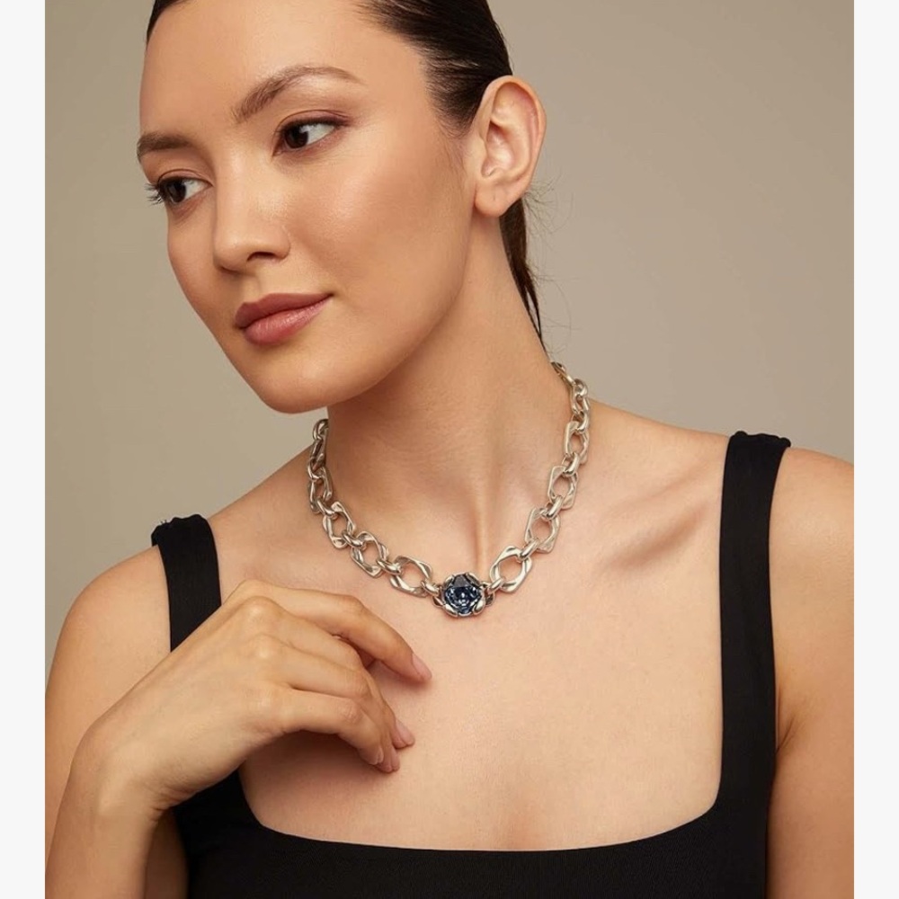 Uno de 50 MARVELOUS Necklace, Sterling Silver-Plated, Blue Faceted Crystal